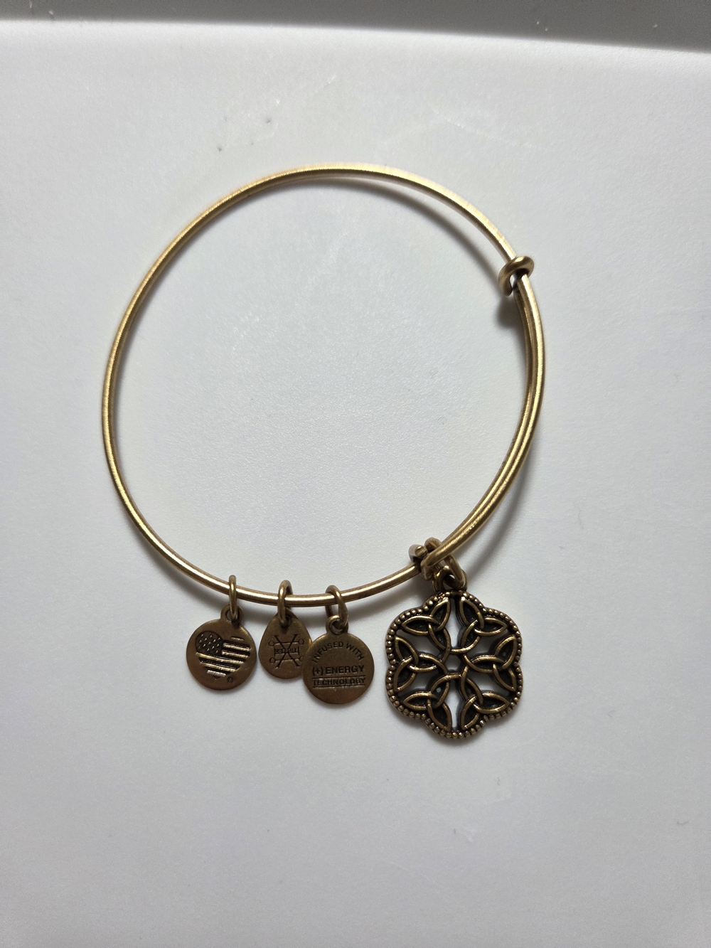 Alex and Ani Endless Knot Charm Expandable Gold Tone Bracelet Energy Technology